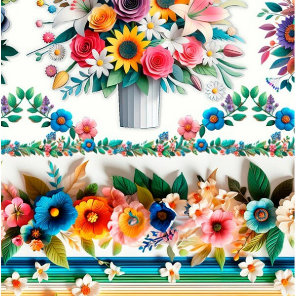COLEÇÃO FLORES DE PAPEL - TRIC. EST. DIGITAL - BARRADOS DE FLORES - ( 84400 VAR,01 ) - C