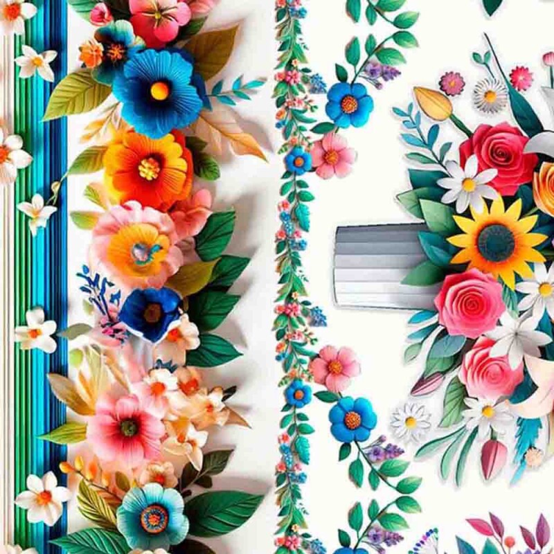 COLEÇÃO FLORES DE PAPEL - TRIC. EST. DIGITAL - BARRADOS DE FLORES - ( 84400 VAR,01 ) - C