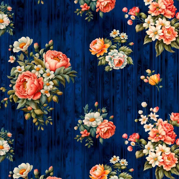TRICOL. COLEÇÃO JARDIM DE ROSAS - ROSAS C/ TEXTURA FD AZUL 100% ALGODÃO 85662/001