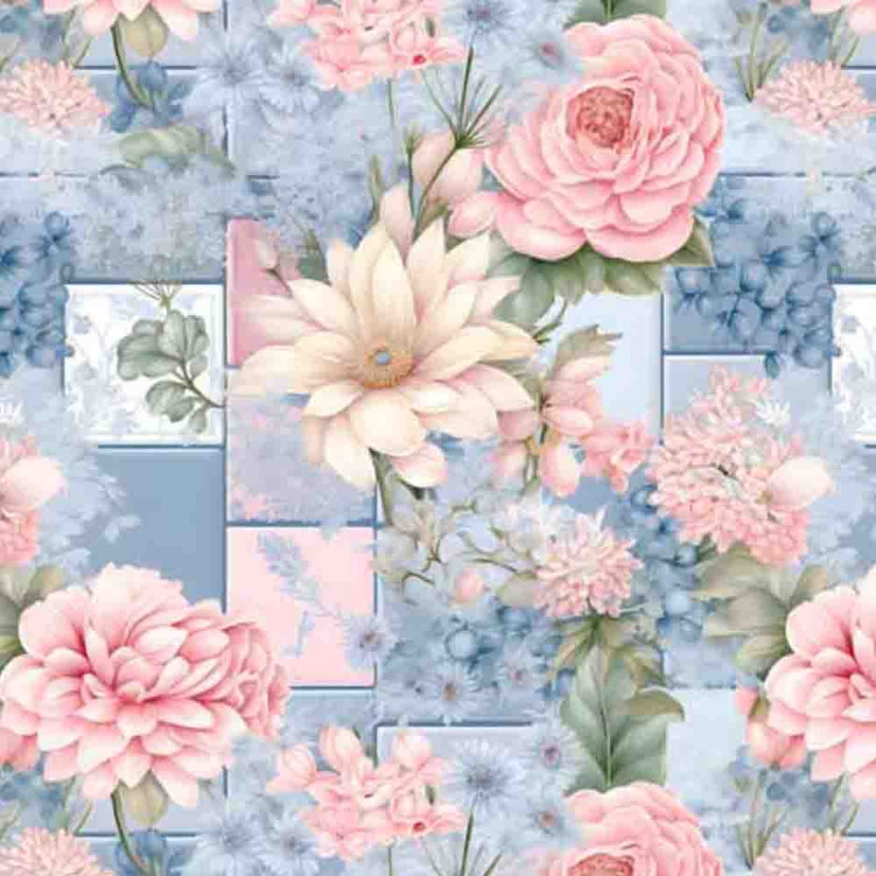 TRICOL. COLEÇÃO ROMANCE - FLORAL AZUL CLARO - 100% ALGODÃO 86218/001- 0,50m X 1,50m