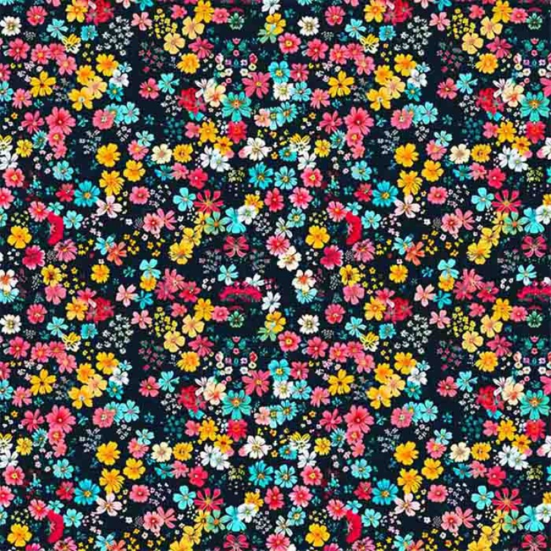 COLEÇÃO SPRING  - TRIC. EST. DIGITAL - FLORAL MIUDO FD PRETO- ( 87117 var,01 )- ( 87117 var,01 ) - C