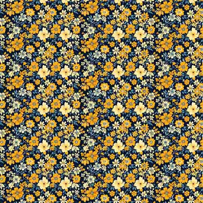 COLEÇÃO SPRING - TRIC. EST. DIGITAL - FLORAL MIUDO AMARELO FD PRETO - ( 87118 var,01 ) - C