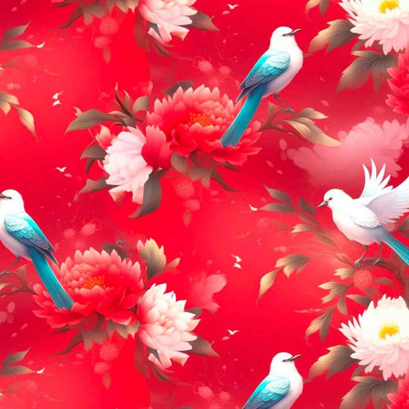 COLEÇÃO ORIENTAL - TRIC. EST. DIGITAL - FLORAL C/ PASSARO BRANCO - 90511-01