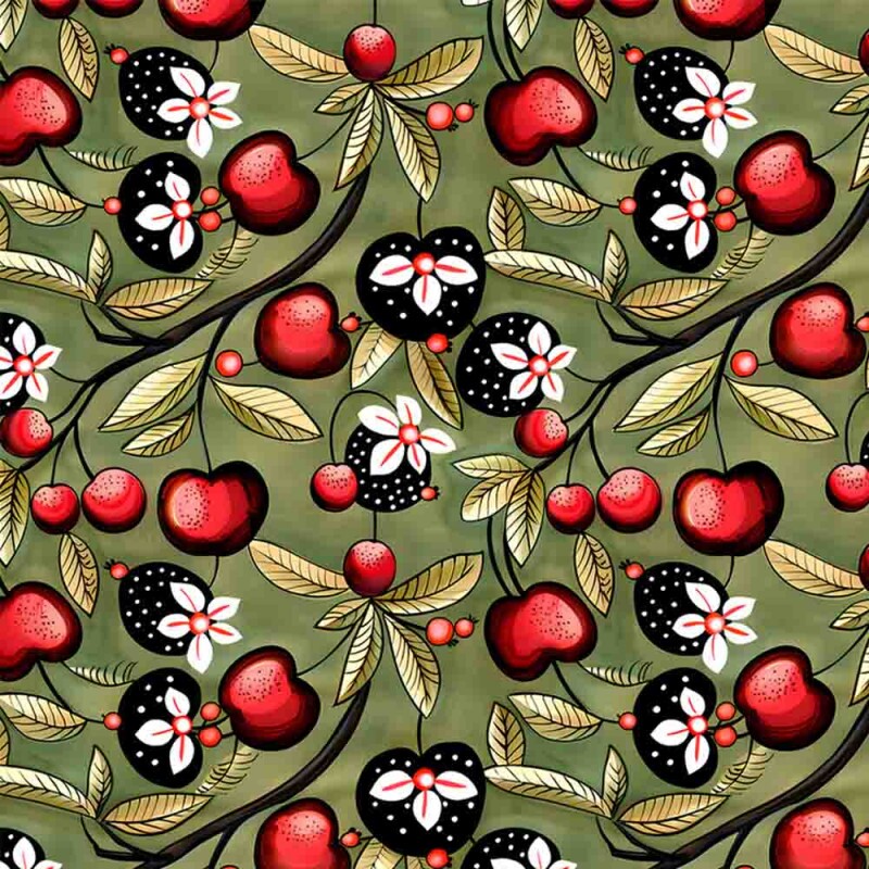 COLEÇÃO FRUTAS COUNTRY -  TRIC. EST. DIGITAL - CEREJA FUNDO VERDE - 92116-001