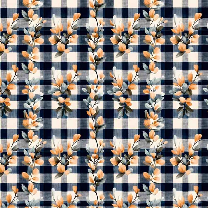 COLEÇÃO ORANGE NAVY  - TRIC. EST. DIGITAL - FLORAL COM XADREZ - 92124-001