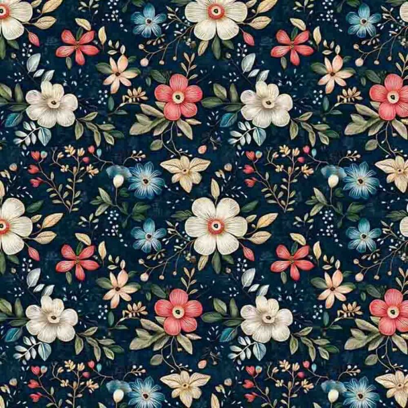 MI25 - TRICOLINE 100% ALGODÃO DIGITAL COLEÇÃO LUNA - FLORAL FUNDO MARINHO MI25 - TRICOLINE 100% ALGODÃO DIGITAL COLEÇÃO LUNA - FLORAL FUNDO MARINHO