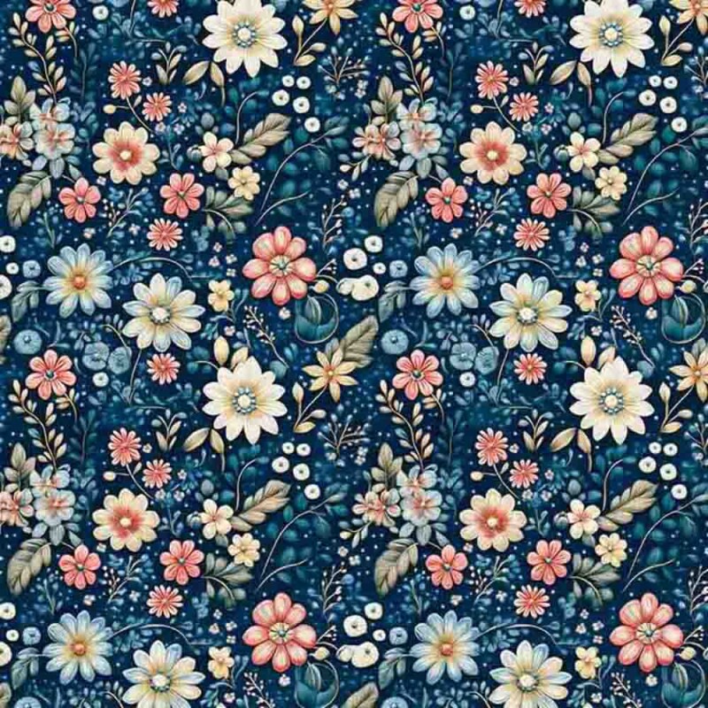 MI25 - TRICOLINE 100% ALGODÃO DIGITAL - COLEÇÃO LUNA - FLOR MENOR FUNDO MARINHO MI25 - TRICOLINE 100% ALGODÃO DIGITAL - COLEÇÃO LUNA - FLOR MENOR FUNDO MARINHO