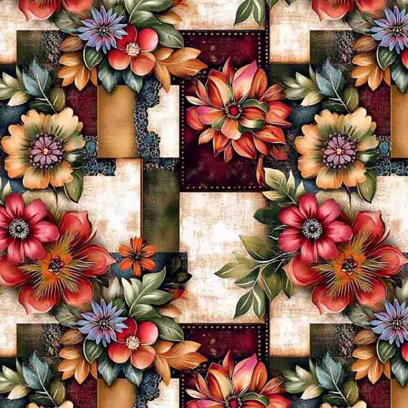 MI25 - TRICOLINE 100% ALGODÃO DIGITAL - MADAGASCAR - FLORAL COM FUNDO GEOMETRICO MI25 - TRICOLINE 100% ALGODÃO DIGITAL - MADAGASCAR - FLORAL COM FUNDO GEOMETRICO