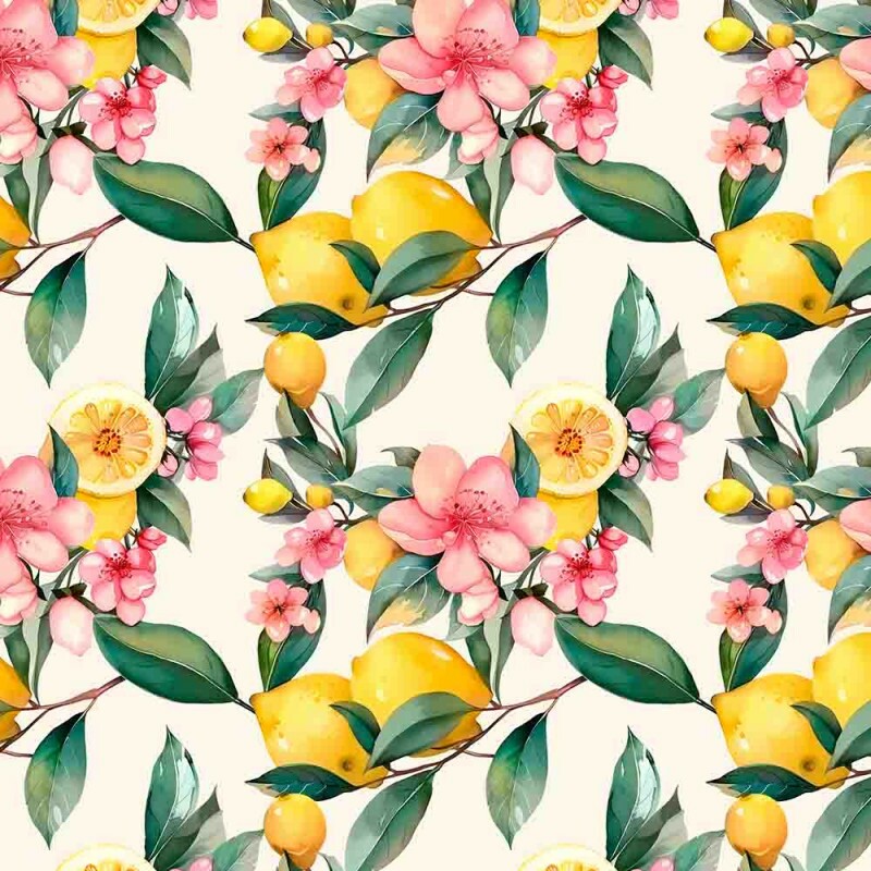 MG25 - TRICOLINE 100% ALGODÃO DIGITAL - PINK LEMONADE - LIMAO E FLORES GRANDE - 98700/001 MG25 - TRICOLINE 100% ALGODÃO DIGITAL - PINK LEMONADE - LIMAO E FLORES GRANDE - 98700/001