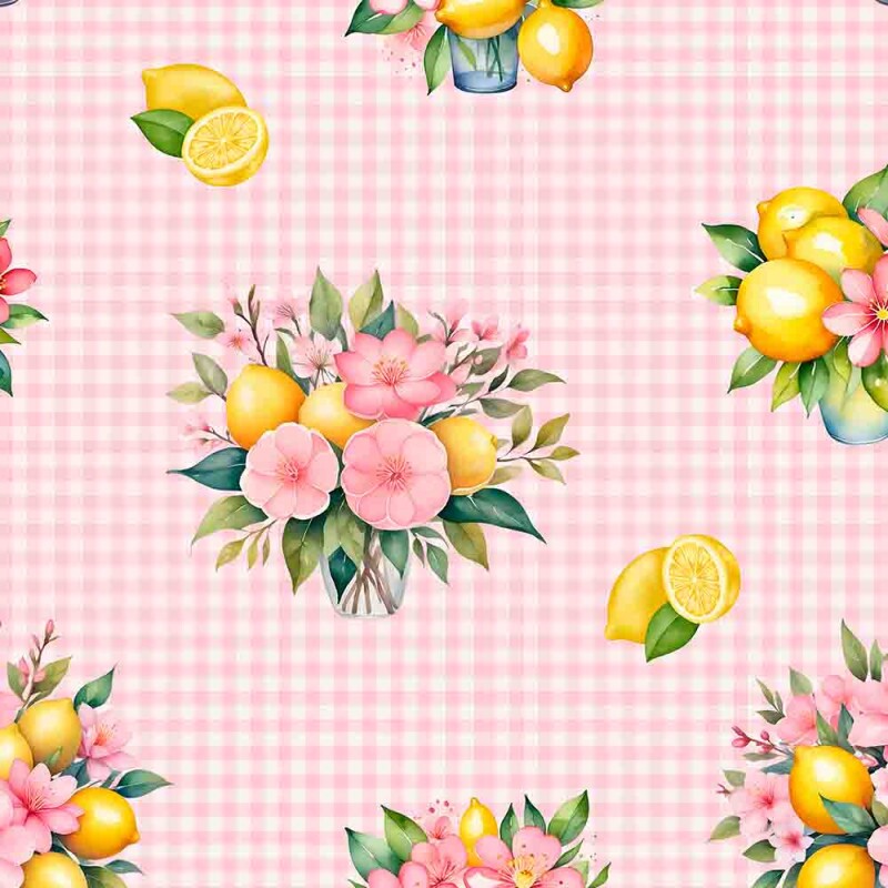MG25 -TRICOLINE 100% ALGODÃO DIGITAL - PINK LEMONADE - LIMAO E FLORES FUNDO XADREZ 99312/001 MG25 -TRICOLINE 100% ALGODÃO DIGITAL - PINK LEMONADE - LIMAO E FLORES FUNDO XADREZ 99312/001