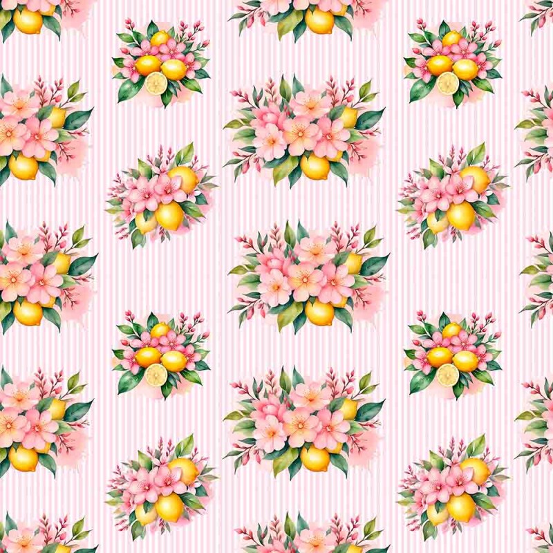 MG25 -TRICOLINE 100% ALGODÃO DIGITAL - PINK LEMONADE - LIMAO E FLORES FUNDO LISTRADO 98702/001 MG25 -TRICOLINE 100% ALGODÃO DIGITAL - PINK LEMONADE - LIMAO E FLORES FUNDO LISTRADO 98702/001