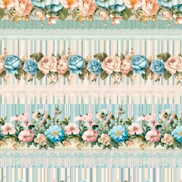 JN25 -TRICOLINE 100% ALGODÃO DIGITAL  COLEÇÃO BARRADOS - FLORAL ROMANTICO