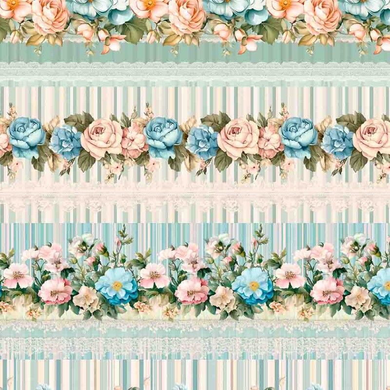 JN25 -TRICOLINE 100% ALGODÃO DIGITAL  COLEÇÃO BARRADOS - FLORAL ROMANTICO