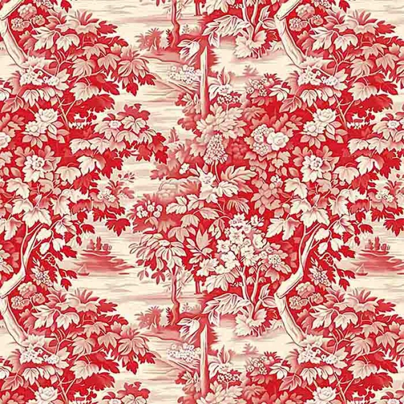 JL25 - TRICOLINE 100% ALGODÃO DIGITAL -COLEÇÃO VINTAGE RED - TOILE DE JOUY 99304/001