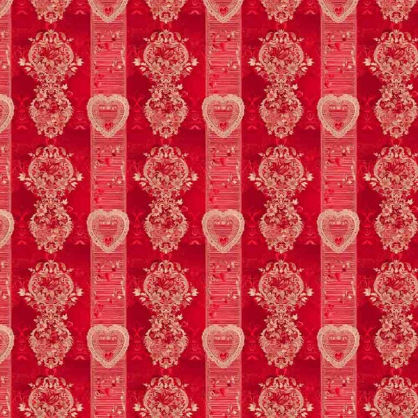 JL25 - TRICOLINE 100% ALGODÃO DIGITAL -COLEÇÃO VINTAGE RED - CORAÇÃO LISTRADO 99301/001