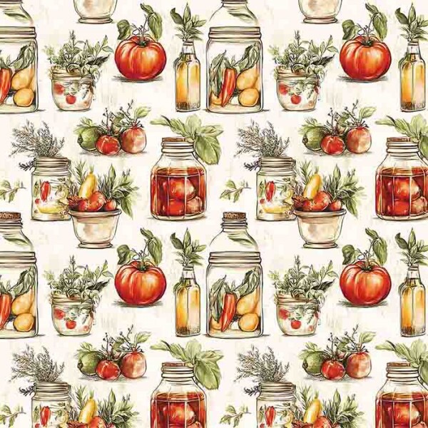 MG25 - TRICOLINE 100% ALGODÃO DIGITAL  - COL. VINTAGE KITCHEN - POTES E FRUTAS MENOR 99621/001