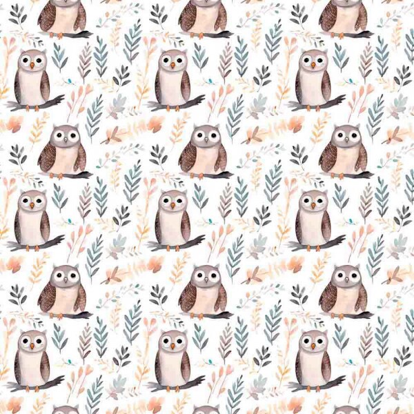 AG25 - TRICOLINE DIGITAL - COL. BOHO WOODLAND - CORUJA - 100% ALGODÃO - 00827/001