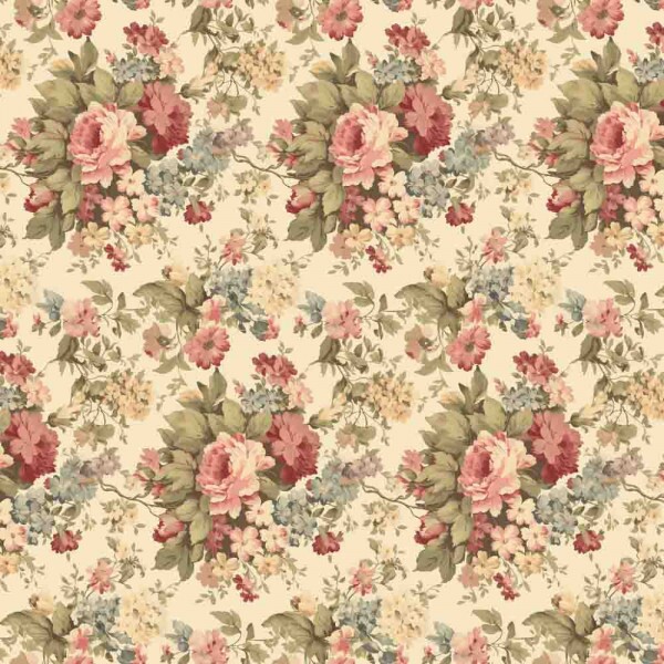 MG25 - TRICOLINE VINTAGE FLORAL MEDIO BEGE- 100% ALGODAO - 00115/001