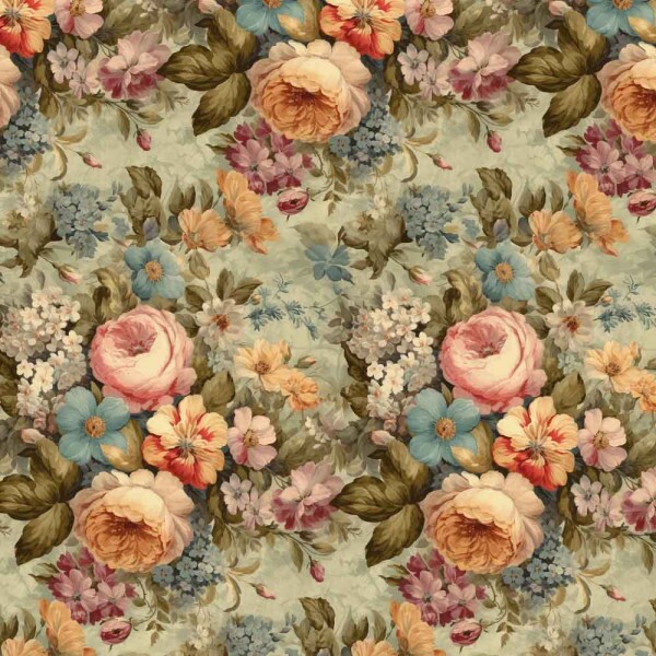 MG25 - TRICOLINE VINTAGE FLORAL MEDIO VERDE - 100% ALGODAO - 00114/001