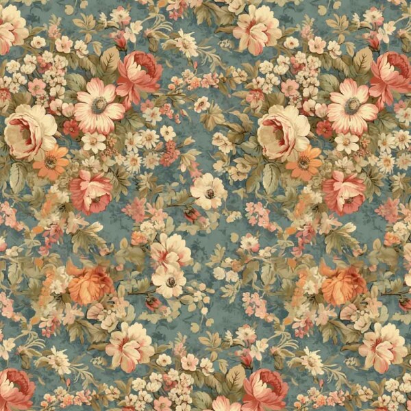 MG25 - TRICOLINE VINTAGE FLORAL MENOR AZUL - 100% ALGODAO - 00113/001