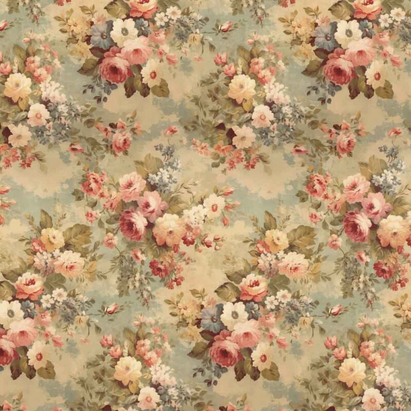 MG25 - TRICOLINE VINTAGE FLORAL MENOR BEGE - 100% ALGODAO - 00112/001