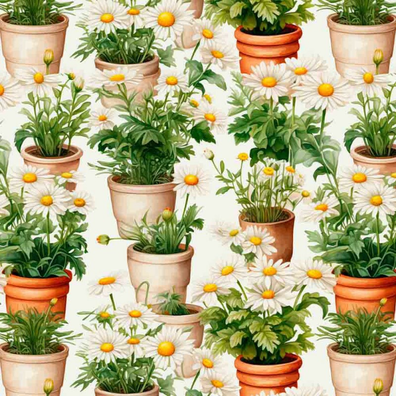 AG25 - TRICOL. COLEÇÃO DAISIES - MARGARIDA GRANDE COM VASOS - 100% ALGODAO  00375/001