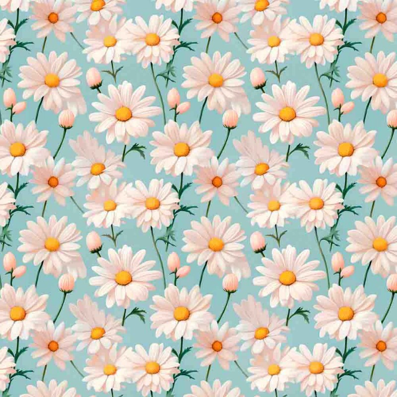 AG25 - TRICOL. COLEÇÃO DAISIES - MARGARIDA BRANCA FUNDO AZUL - 100% ALGODAO 00380/001