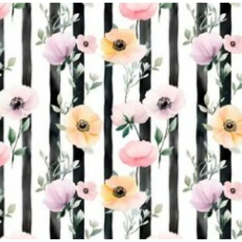 OT25 - TRICOL. COLEÇÃO BLACK BIRD - FLORES COM LISTRAS -100% ALGODÃO 01900/001