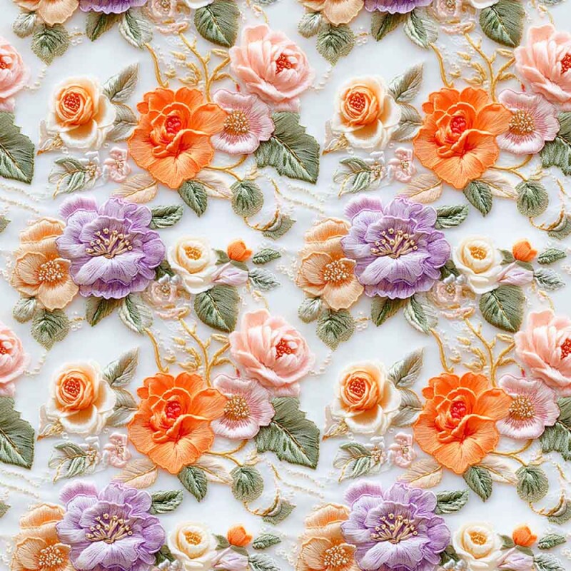 ST25 - TRICOL. ORANGE PURPLE - FLORES CHEIAS MAIOR - 100% ALGODÃO - 01064/001