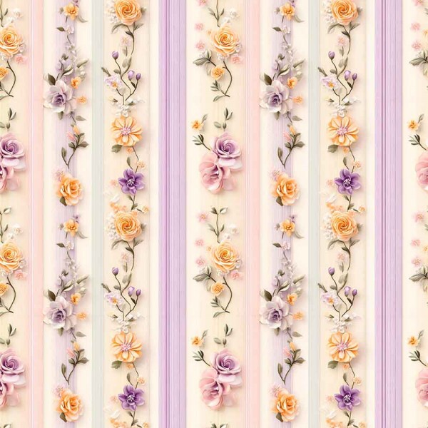 ST25 - TRICOL. ORANGE PURPLE - FLORES EM LISTRAS - 100% ALGODÃO - 01063/001