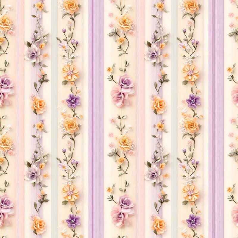 ST25 - TRICOL. ORANGE PURPLE - FLORES EM LISTRAS - 100% ALGODÃO - 01063/001