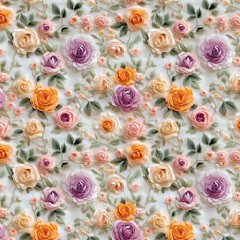 ST25 - TRICOL. ORANGE PURPLE - FLORES CHEIAS MENOR - 100% ALGODÃO - 01062/001