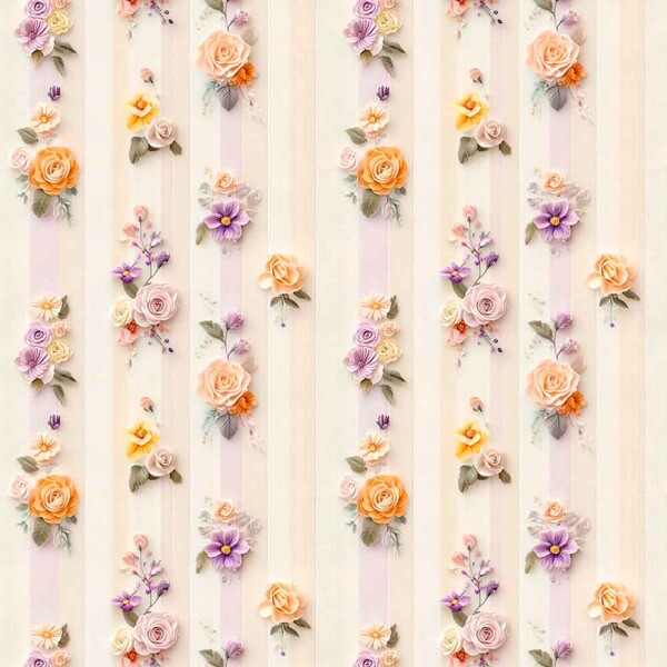 ST25 - TRICOL. ORANGE PURPLE - FLORES FUNDO LISTRADO - 100% ALGODÃO - 01061/001