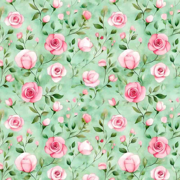 AG25 - TRICOLINE COLEÇÃO GIARDINO ROSAS FUNDO VERDE- 100% ALGODÃO - 00961/001