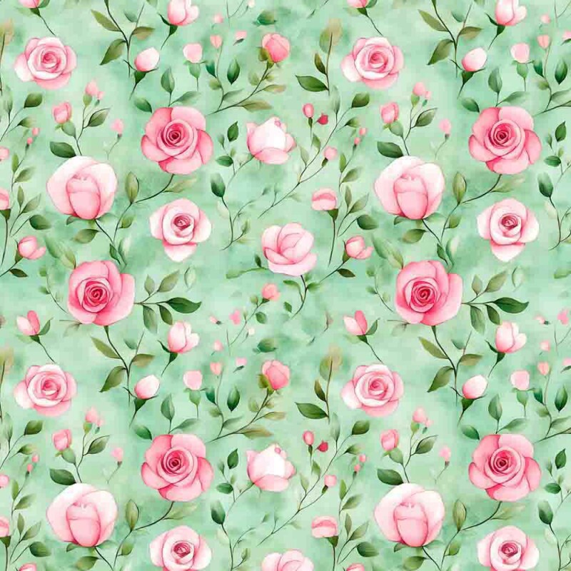 AG25 - TRICOLINE COLEÇÃO GIARDINO ROSAS FUNDO VERDE- 100% ALGODÃO - 00961/001