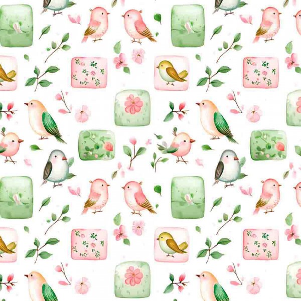 AG25 - TRICOLINE COLEÇÃO GIARDINO PASSARINHO PATCHWORK - 100% ALGODÃO - 00966/001