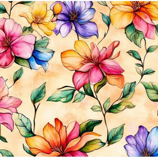 NV25 -TRICOL. COLEÇÃO PETALAS E POESIA - FLORAL FD BEGE - 100% ALGODÃO 01999/001