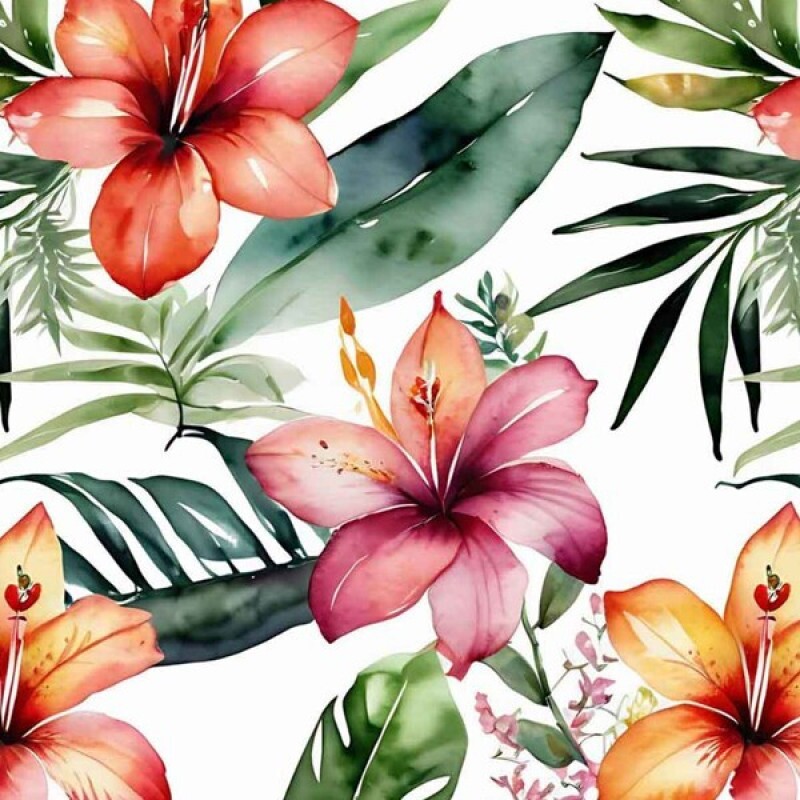 BS - SARJA DIGITAL HIDRORREPELENTE - HIBISCO FUNDO BRANCO - 100% ALGODÃO 01871/001