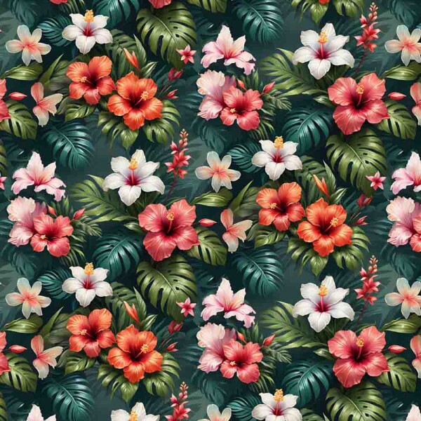 ST25 - TRICOL. COLEÇÃO TROPICAL - HIBISCO FUNDO ESCURO - 100% ALGODÃO 01880/001