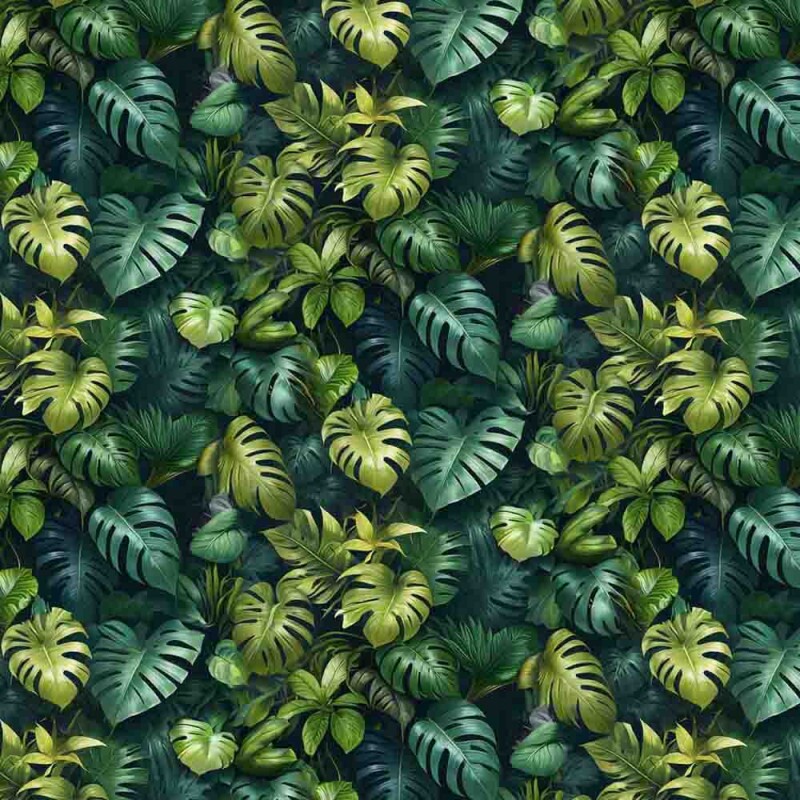 BS - TRICOL. COLEÇÃO TROPICAL - FOLHAGEM FUNDO ESCURO - 100% ALGODÃO 01878/001 BS - TRICOL. COLEÇÃO TROPICAL - FOLHAGEM FUNDO ESCURO - 100% ALGODÃO 01878/001