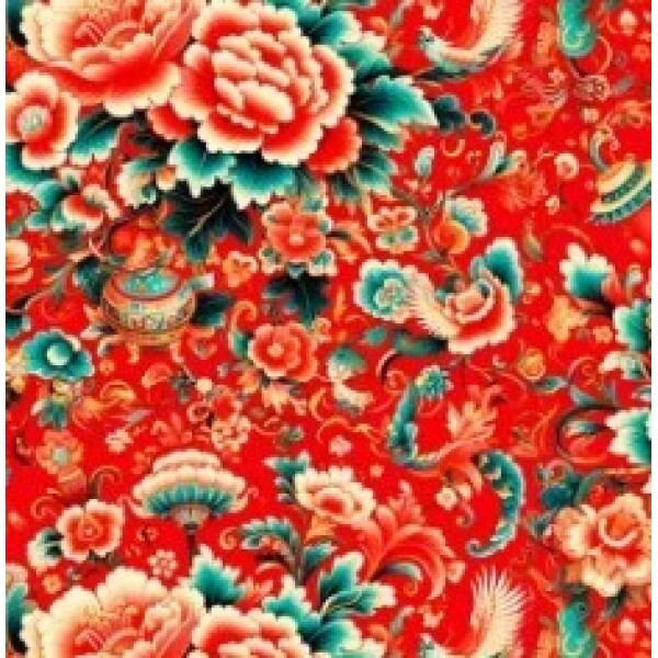 OT25 - TRICOL. COLEÇÃO TESOUROS DO ORIENTE - FLORAL VERMELHO - 100% ALGODÃO 03269/001