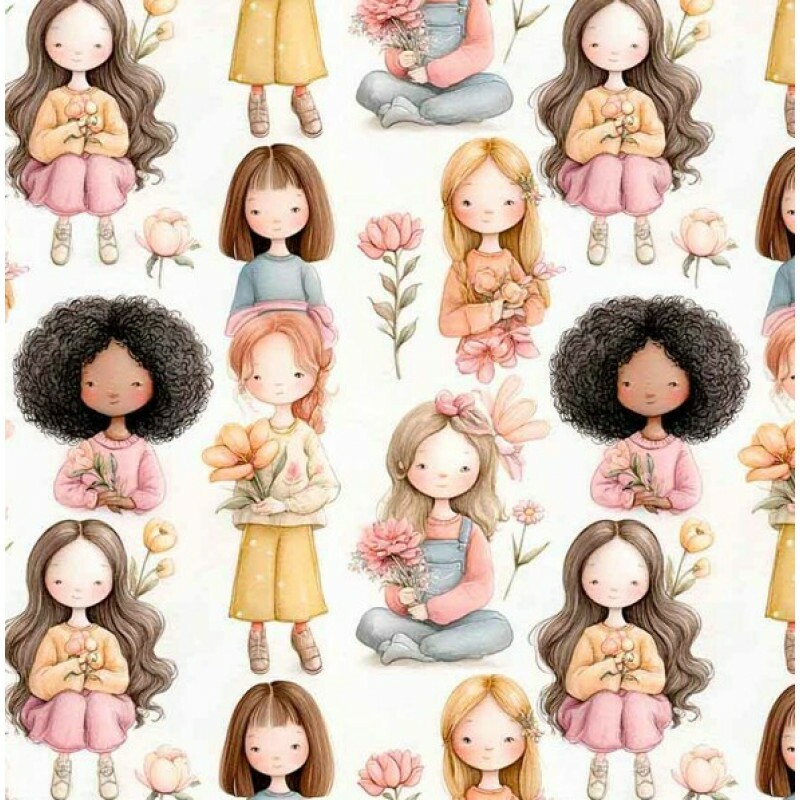 JA26 - TRICOL. COLEÇÃO FLORAL MISSIES - MENINAS SENTADAS - 100% ALGODÃO 04246-001 JA26 - TRICOL. COLEÇÃO FLORAL MISSIES - MENINAS SENTADAS - 100% ALGODÃO 04246-001