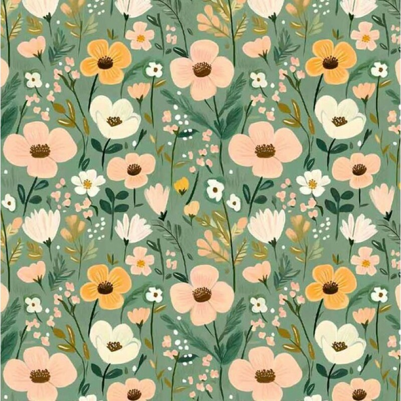 NV25 - TRICOL. COLEÇÃO BRINCADEIRA NO CAMPO - FLORAL FUNDO VERDE - 100% ALGODÃO 04253-001