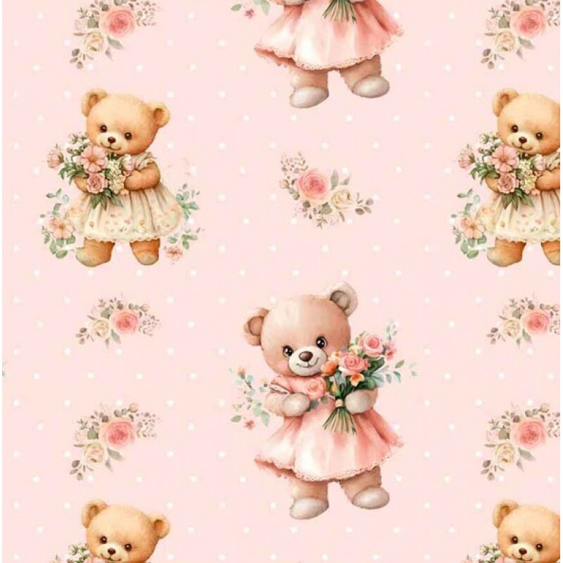 NV25 - TRICOL. COLEÇÃO LADY BEAR - URSO FUNDO ROSA - 100% ALGODÃO 04651-001 NV25 - TRICOL. COLEÇÃO LADY BEAR - URSO FUNDO ROSA - 100% ALGODÃO 04651-001