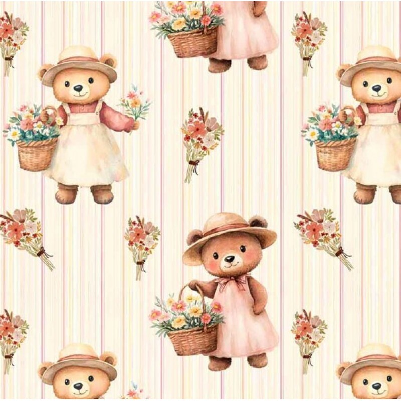 NV25 - TRICOL. COLEÇÃO LADY BEAR - URSO FUNDO LISTRADO - 100% ALGODÃO 04650-001 NV25 - TRICOL. COLEÇÃO LADY BEAR - URSO FUNDO LISTRADO - 100% ALGODÃO 04650-001