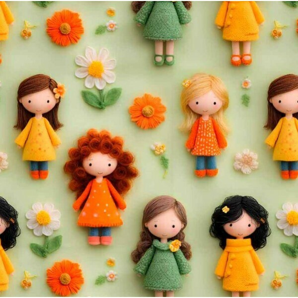 NV25 - TRICOL. COLEÇÃO GIRLS AND PUPPIES - BONECAS FUNDO VERDE - 100% ALGODÃO 04724-001