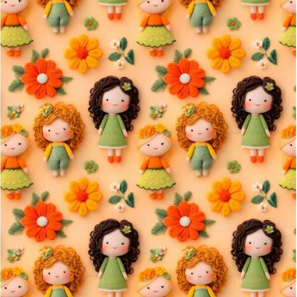 NV25 - TRICOL. COLEÇÃO GIRLS AND PUPPIES - BONECAS FUNDO LARANJA - 100% ALGODÃO 04722-001