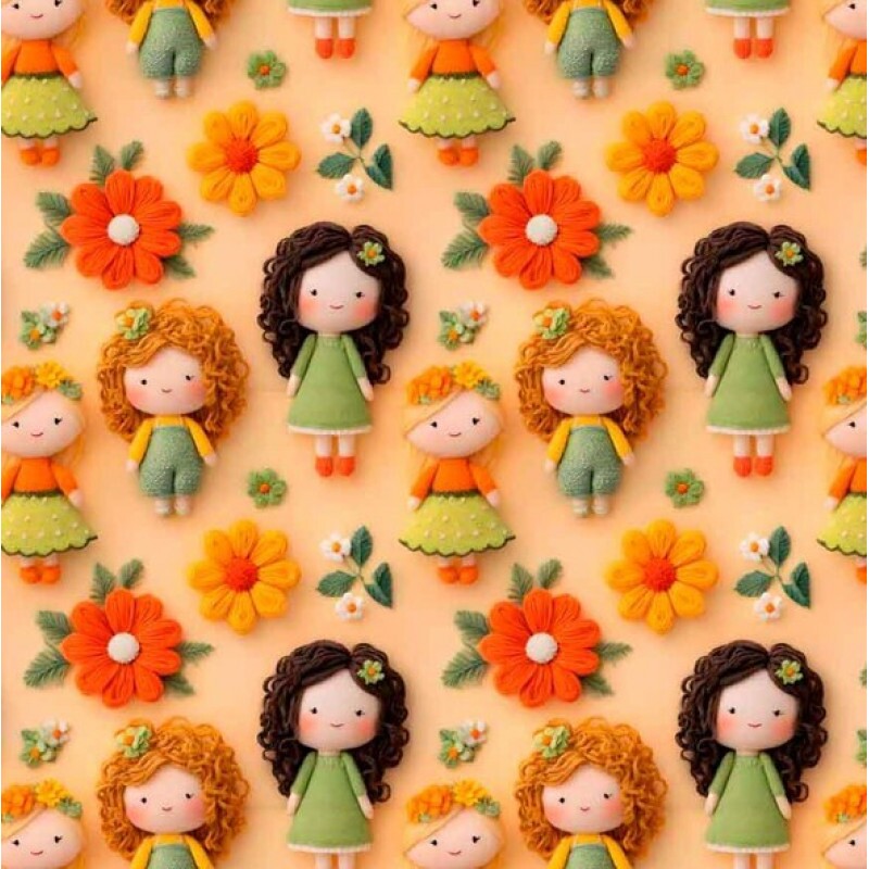 NV25 - TRICOL. COLEÇÃO GIRLS AND PUPPIES - BONECAS FUNDO LARANJA - 100% ALGODÃO 04722-001 NV25 - TRICOL. COLEÇÃO GIRLS AND PUPPIES - BONECAS FUNDO LARANJA - 100% ALGODÃO 04722-001