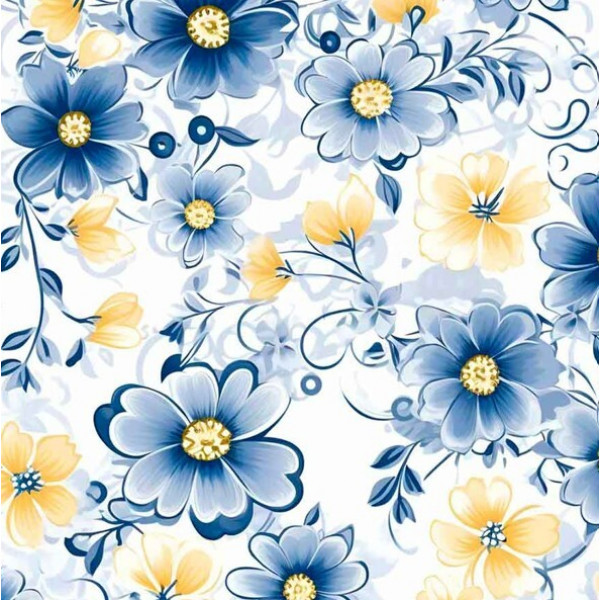 NV25 - SARJA HIDRORREPELENTE - COLEÇÃO AZULEJOS - FLORAL GRANDE - 100% ALGODÂO 04728-001