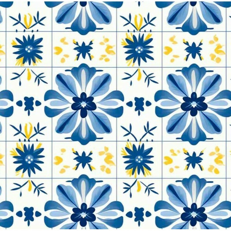 NV25 - TRICOL. COLEÇÃO AZULEJOS - AZULEJO FLORAL FUNDO BRANCO - 100% ALGODÃO 04732-001 NV25 - TRICOL. COLEÇÃO AZULEJOS - AZULEJO FLORAL FUNDO BRANCO - 100% ALGODÃO 04732-001